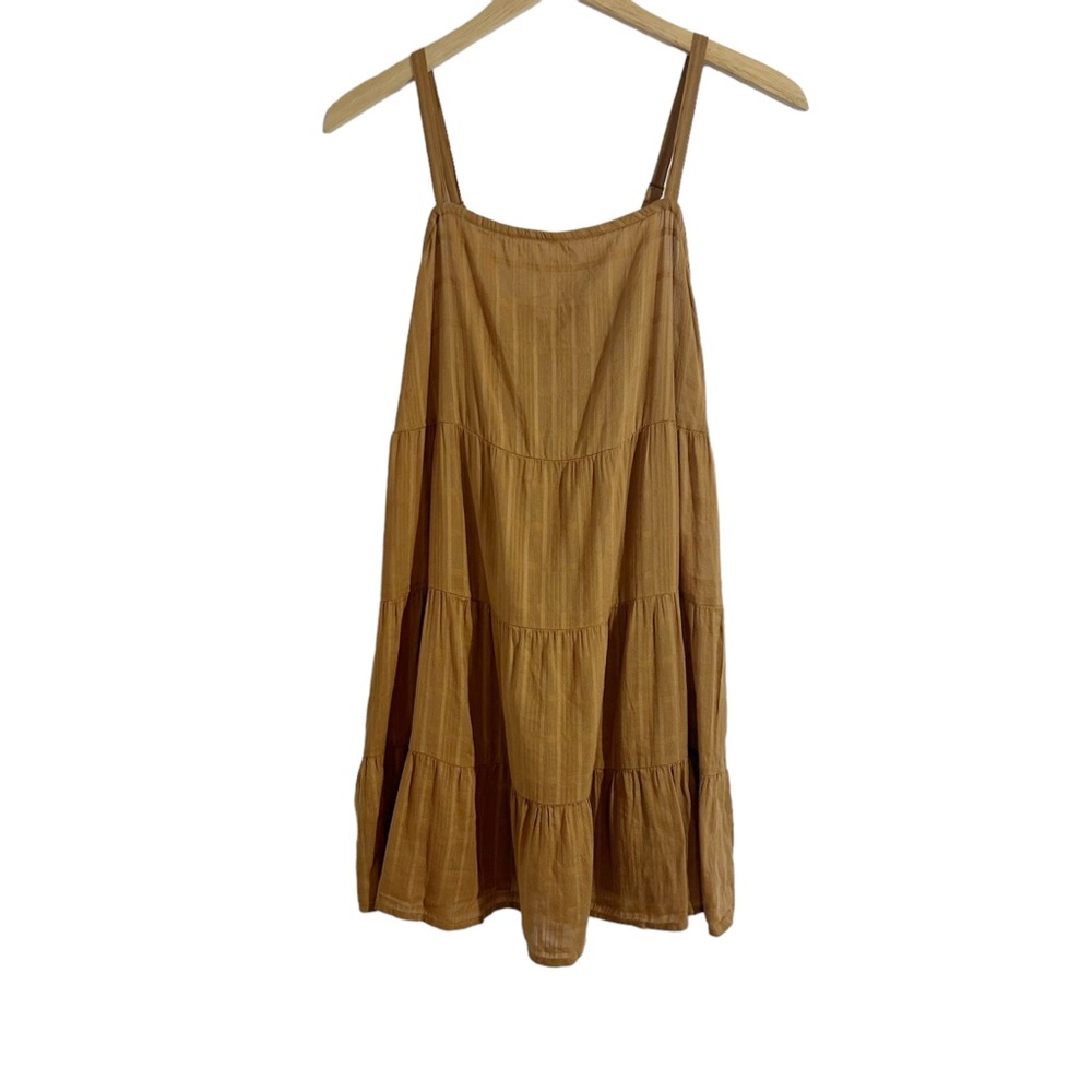 Old Navy Coin Toss Brown Striped Tiered Swing Dress, Petite Size Medium - Picture 2 of 12